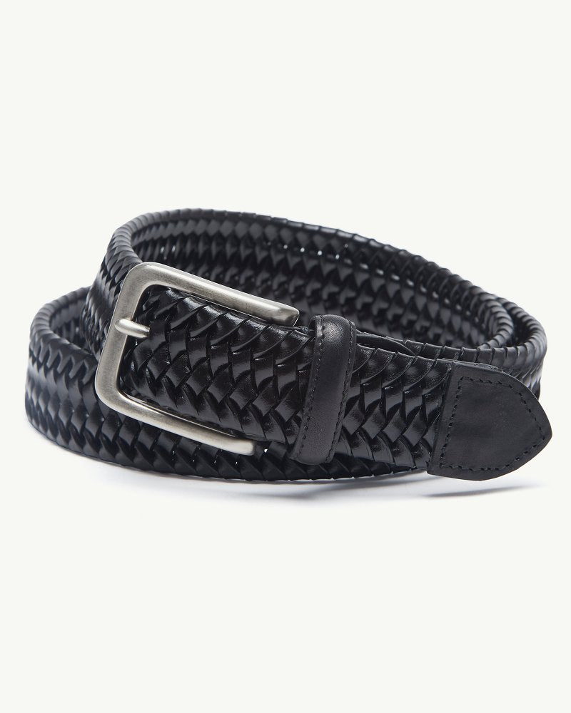 Braided Leather Stretch Belt - Black