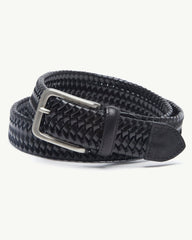 Braided Leather Stretch Belt - Black
