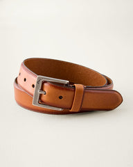 Feather-Edge Inlaid Logo Leather Belt - Tan