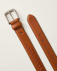 Feather-Edge Lace Leather Belt - Tan