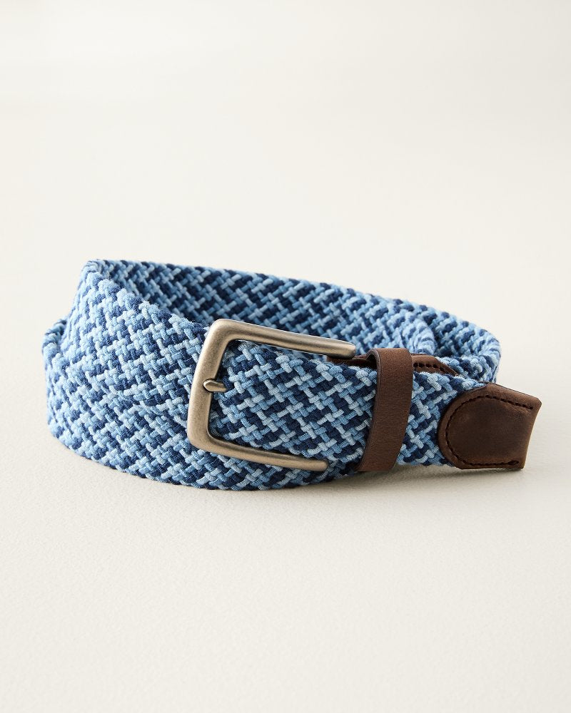 Stretch Webbed Belt With Tabs - Blue