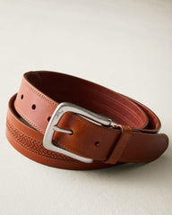 Lace Inlay Leather Belt - Tan