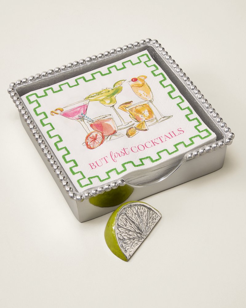 Mariposa Lime Wedge Beaded Napkin Box - Silver