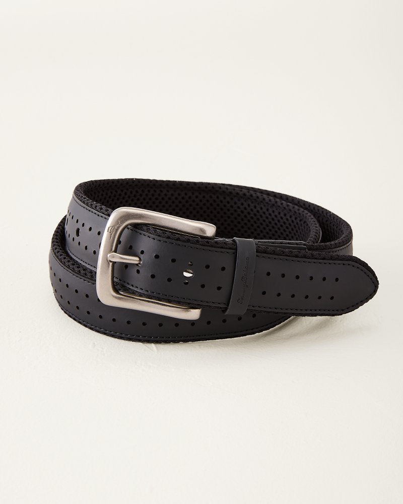 Big & Tall Leather Perforated Belt - Black