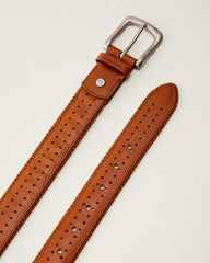 Big & Tall Leather Perforated Belt - Saddle