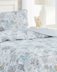 Beach Bliss Reversible 2-Piece Twin Quilt Set - Grey