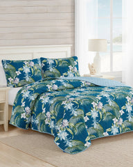 Southern Breeze Reversible 3-Piece King Quilt Set - Blue
