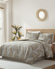 Raffia Palms Reversible 4-Piece King Comforter Set - Grey