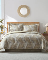 Raffia Palms Reversible 4-Piece King Comforter Set - Grey