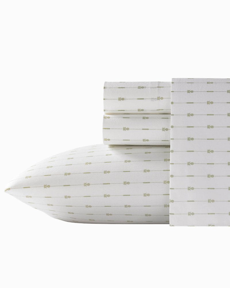 Pineapple Pinstripe 4-Piece King Sheet Set - Palm Green