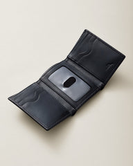 Heavy Stitch Leather Trifold Wallet - Black