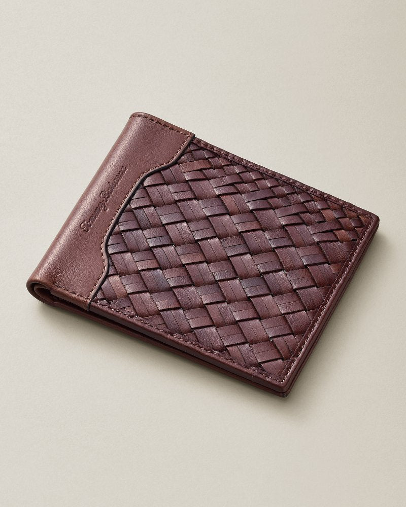 Woven Leather Slimfold Wallet - Brown