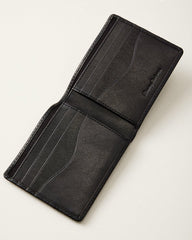 Textured Embossed Bifold Leather Wallet - Black