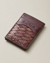 Woven Leather Wide Magnetic Wallet - Brown