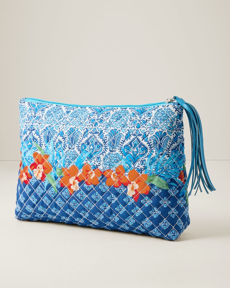 Tropical Quilted Pouch - Blue/Orange