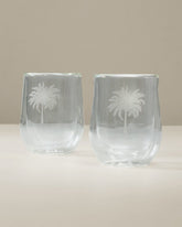 Stemless Palm Tree 12-oz. Wine Glasses - Set of 2 - Clear