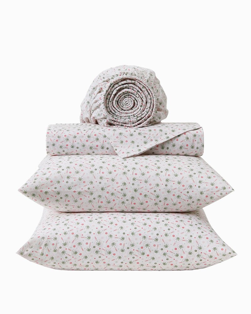 Pickleball Palm 4-Piece King Sheet Set - White/Pink