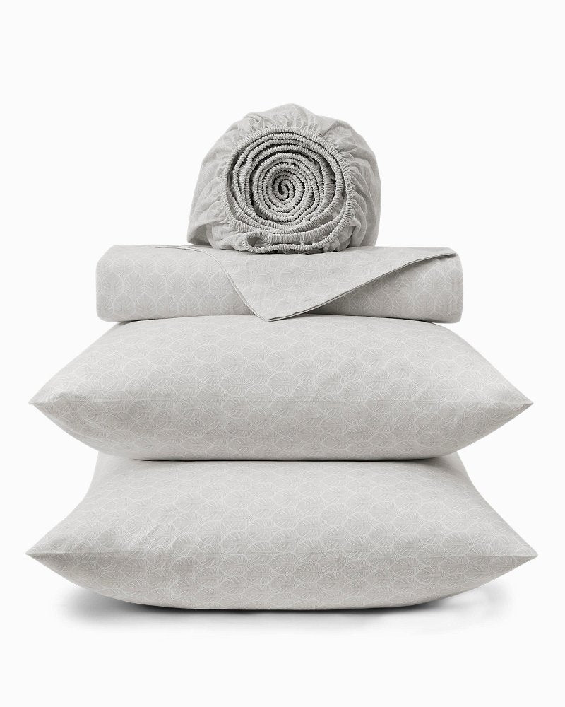 Line Palms 4-Piece King Sheet Set - Stone Grey