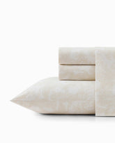 Legacy Fronds 4-Piece Queen Sheet Set - White/Lt Beige