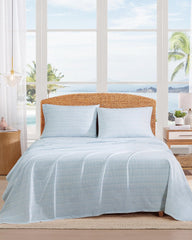 Palm Tree Ikat 4-Piece King Sheet Set - White/Light Blue