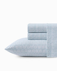 Palm Tree Ikat 4-Piece King Sheet Set - White/Light Blue