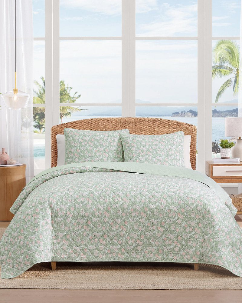 Pineapple Bloom 3-Piece King Quilt Set - Pink/Greenpistachio Green