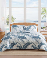 Vintage Palms 3-Piece Full/Queen Quilt Set - White/Blue