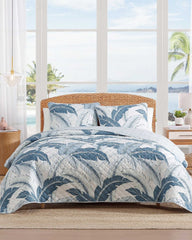 Vintage Palms 3-Piece King Quilt Set - White/Blue
