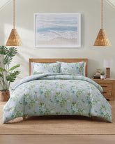 Floral Enchantment Reversible 3-Piece Full/Queen Duvet Cover Set - Light Blue/Aqua