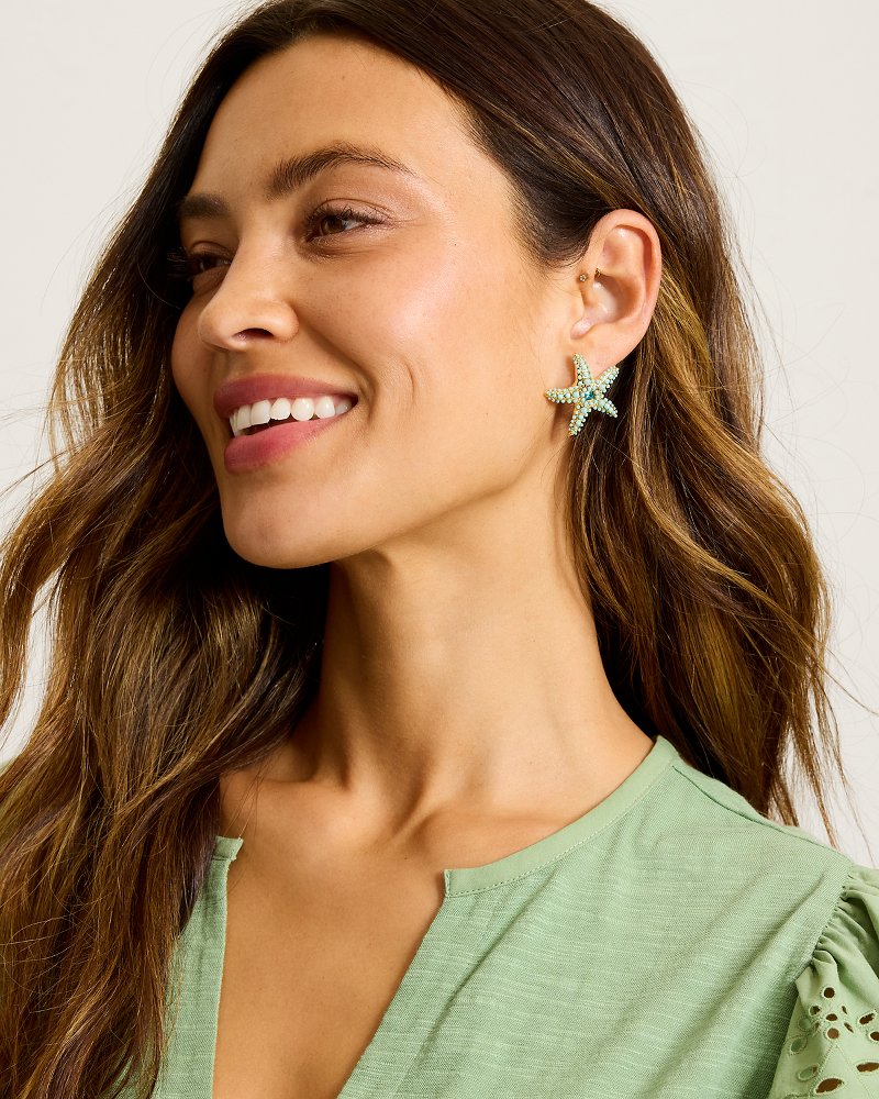 Royal Coast Pavé Blue Starfish Earrings - Gold