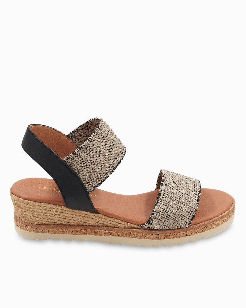 André Assous Neveah Linen Wedges - Black/Beige