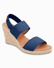 André Assous Allison Stretch-Raffia Woven Wedges - Navy