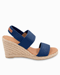 André Assous Allison Stretch-Raffia Woven Wedges - Navy