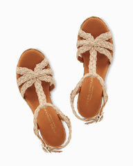 André Assous Madina Metallic Raffia Wedges - Gold