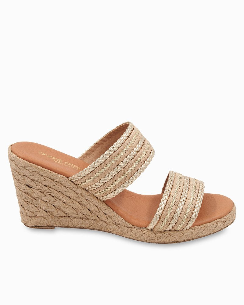 André Assous Nolita Metallic Raffia Wedges - Natural/Platino Stripe