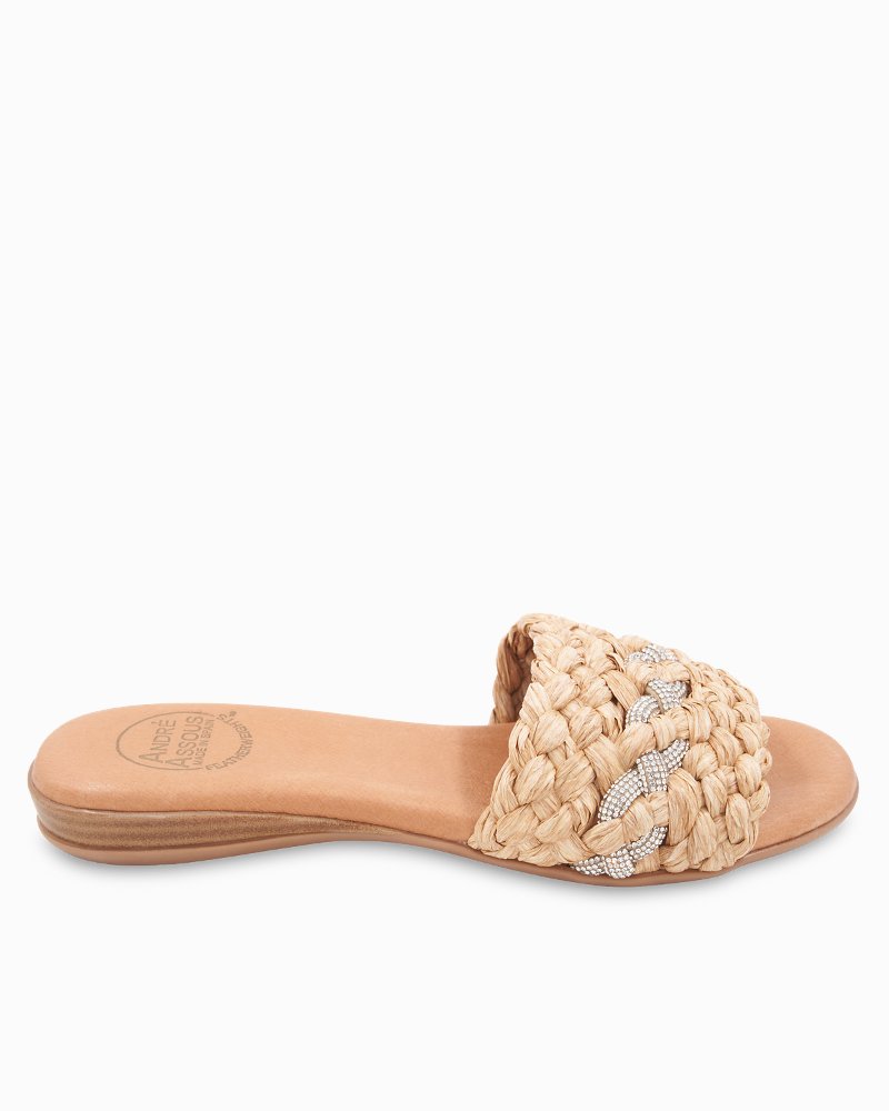 André Assous Nahala Crystal Raffia Featherweights Sandals - Natural/Crystal