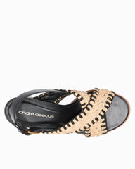 André Assous Hazel Black Block Heels - Black/Natural