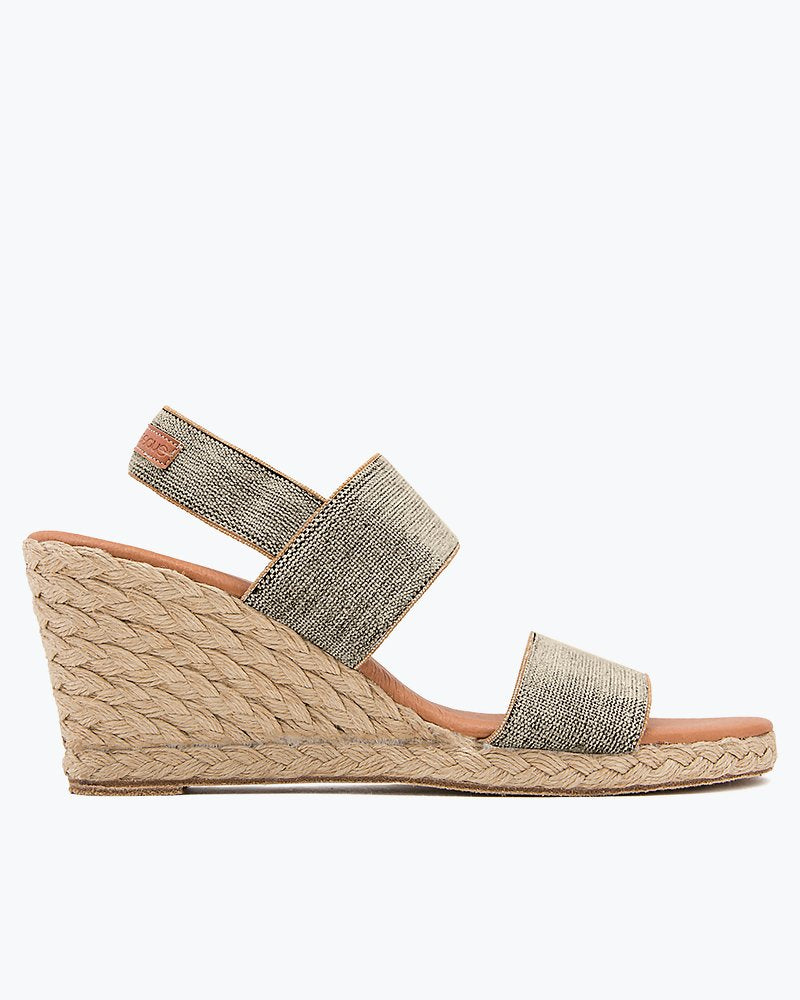 André Assous Allison Stretch-Linen Wedges - Black/Beige