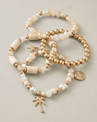 Sunset Tides Beaded Stretch Bracelet Set - Gold
