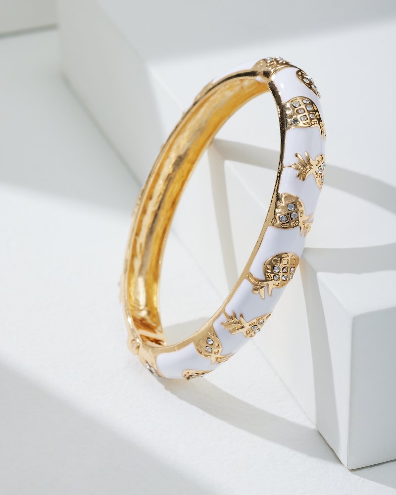 Pearl Island Pineapple Enamel Hinge Bracelet - Gold/White