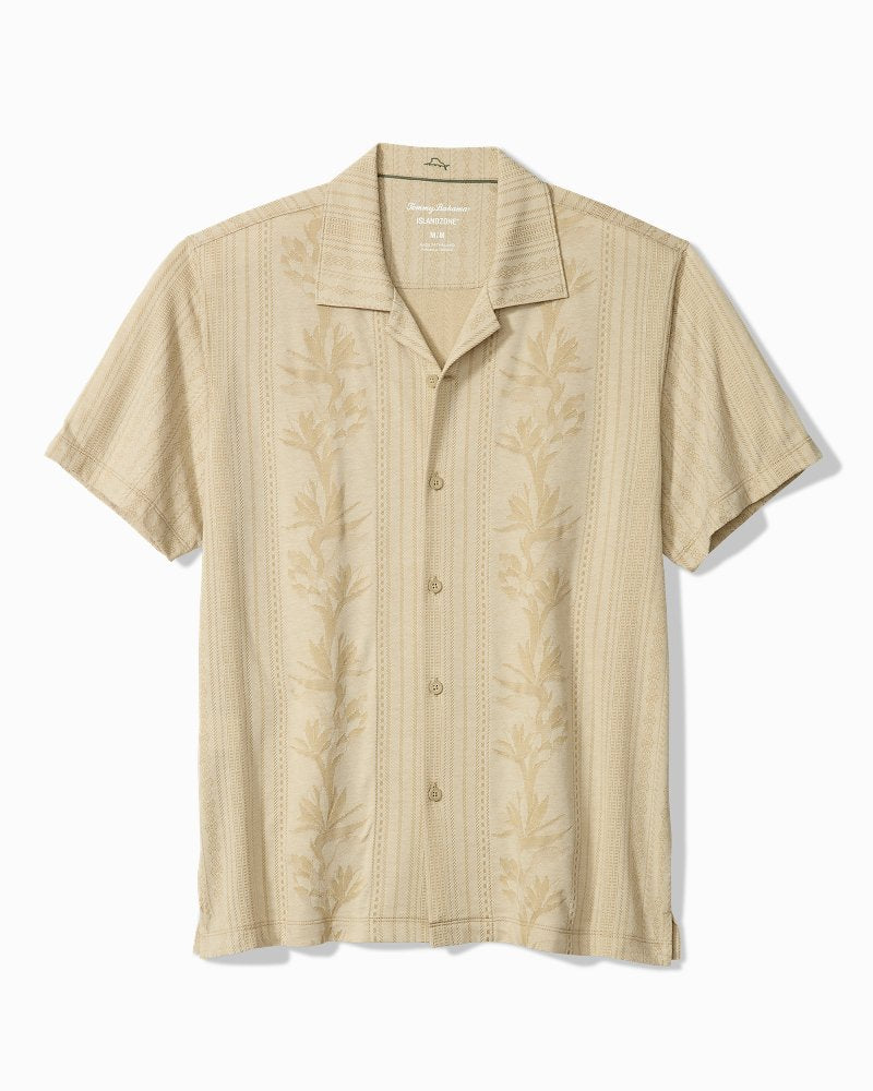 Big & Tall Palm Fresco Beach Border IslandZone® Camp Shirt - Stone Khaki