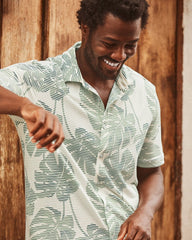 Big & Tall Costa Wave Monstera Mash IslandZone Camp Shirt - Dark Jade
