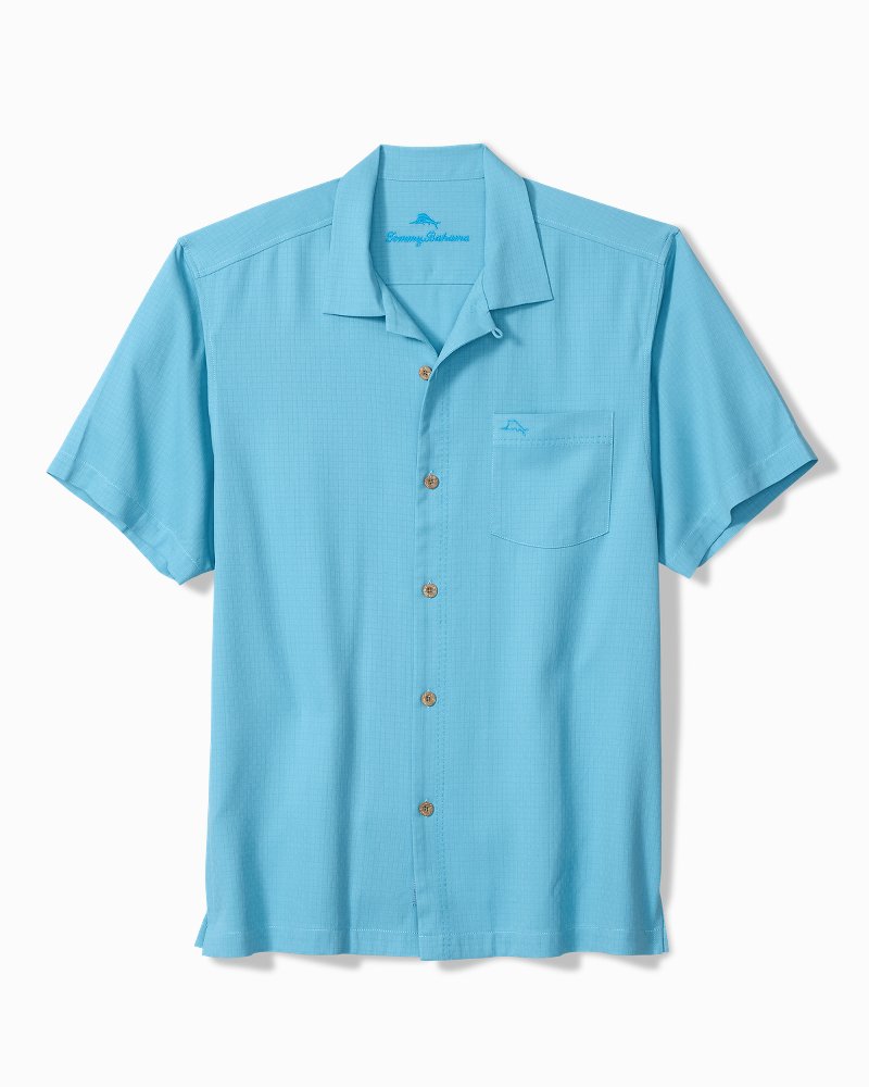 Big & Tall Coastal Breeze Check IslandZone Camp Shirt - Air Blue
