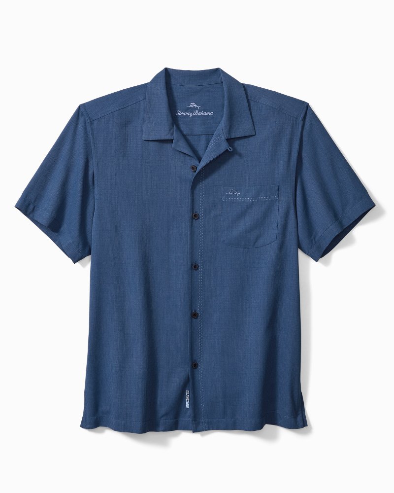 Big & Tall Coastal Breeze Check IslandZone Camp Shirt - Dockside Blue