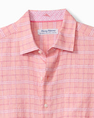 Big & Tall Barbados Breeze Playa Plaid Stretch-Linen Shirt - Bright Peach