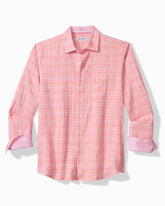Big & Tall Barbados Breeze Playa Plaid Stretch-Linen Shirt - Bright Peach
