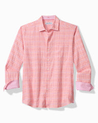 Big & Tall Barbados Breeze Playa Plaid Stretch-Linen Shirt - Bright Peach