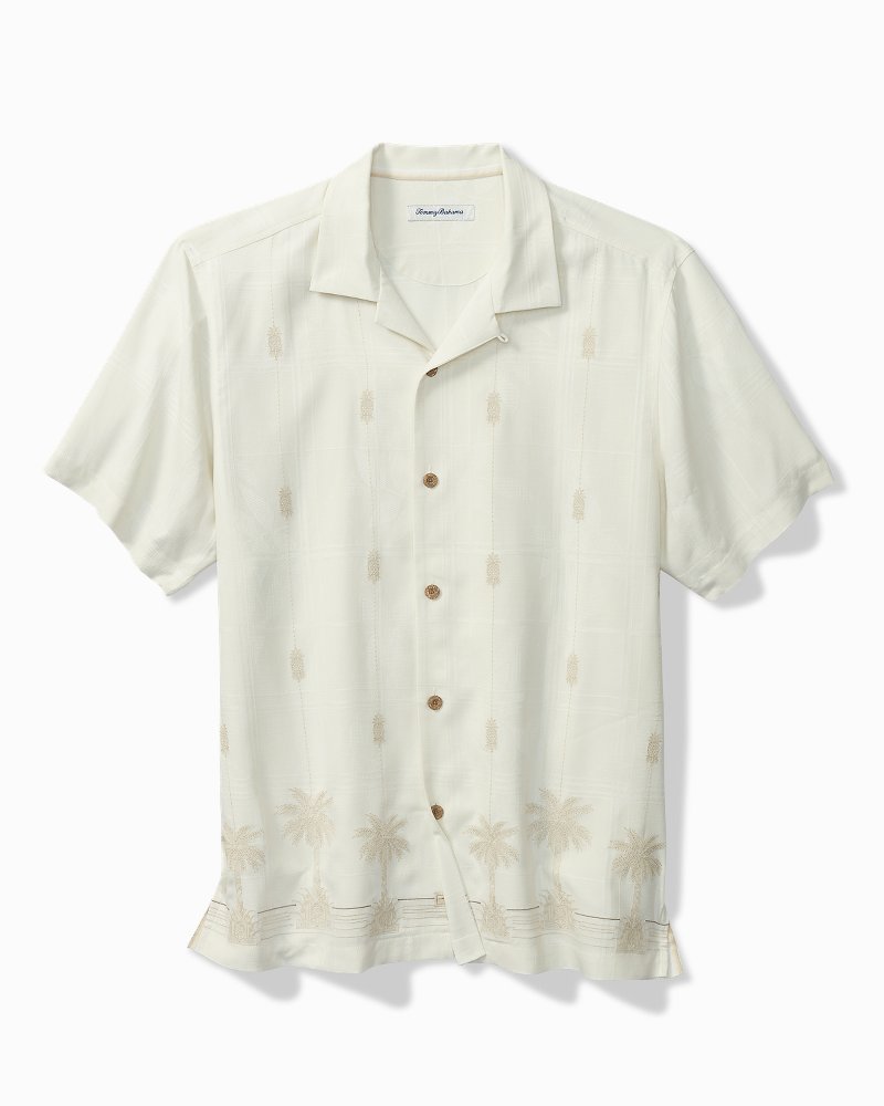 Big & Tall Pina Palms Embroidered Silk Camp Shirt - Continental