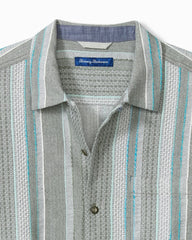 Big & Tall Milano Stripe Cotton Camp Shirt - Palm Moss