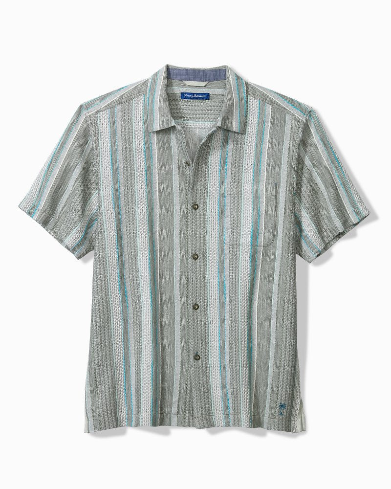 Big & Tall Milano Stripe Cotton Camp Shirt - Palm Moss